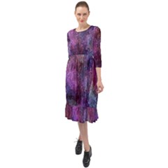 Multicolored Abstract Ruffle End Midi Chiffon Dress by Dazzleway