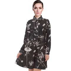 Dark Floral Artwork Long Sleeve Chiffon Shirt Dress by dflcprintsclothing