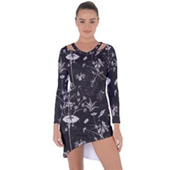 Dark Floral Artwork Asymmetric Cut-out Shift Dress by dflcprintsclothing