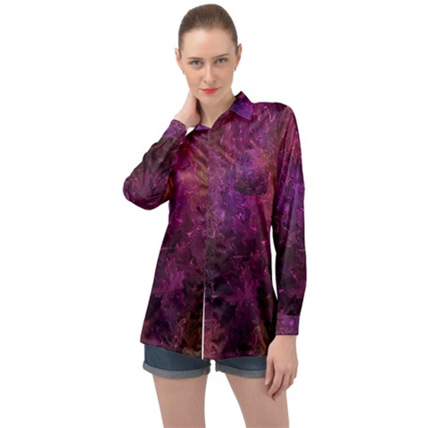 Red Melty Abstract Long Sleeve Satin Shirt by Dazzleway