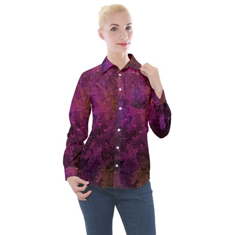 Red Melty Abstract Women s Long Sleeve Pocket Shirt by Dazzleway