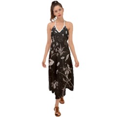 Dark Floral Artwork Halter Tie Back Dress  by dflcprintsclothing