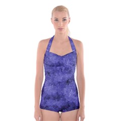 Lilac Abstract Boyleg Halter Swimsuit  by Dazzleway