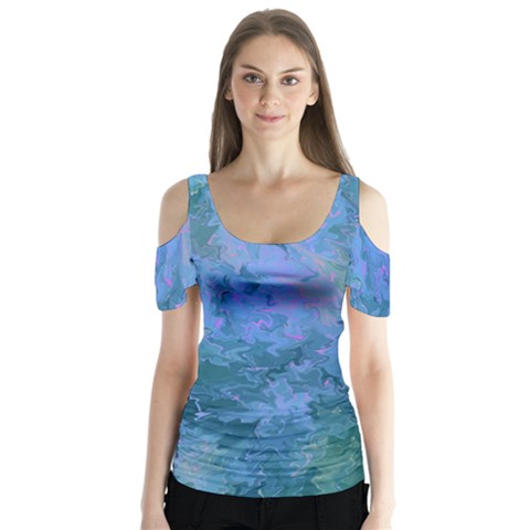 Lilac And Green Abstract Butterfly Sleeve Cutout Tee  by Dazzleway