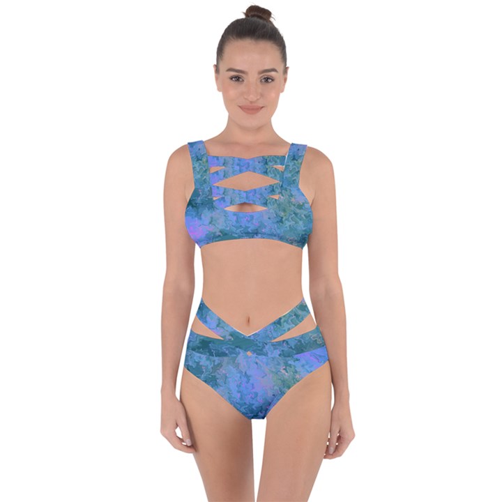 Lilac and green abstract Bandaged Up Bikini Set 