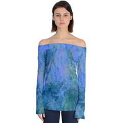 Lilac And Green Abstract Off Shoulder Long Sleeve Top by Dazzleway