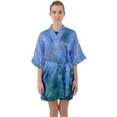 Lilac And Green Abstract Half Sleeve Satin Kimono  by Dazzleway