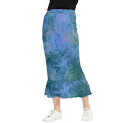 Lilac And Green Abstract Maxi Fishtail Chiffon Skirt