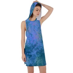 Lilac And Green Abstract Racer Back Hoodie Dress by Dazzleway