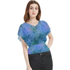 Lilac And Green Abstract Butterfly Chiffon Blouse