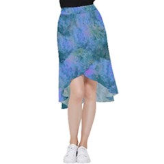 Lilac And Green Abstract Frill Hi Low Chiffon Skirt