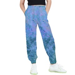 Lilac And Green Abstract Kids  Elastic Waist Pants by Dazzleway