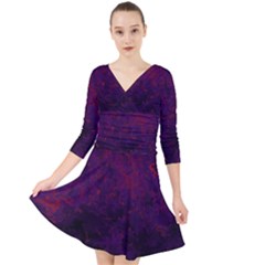 Red And Purple Abstract Quarter Sleeve Front Wrap Dress by Dazzleway