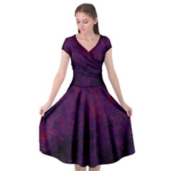 Red And Purple Abstract Cap Sleeve Wrap Front Dress by Dazzleway