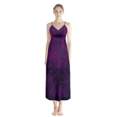 Red And Purple Abstract Button Up Chiffon Maxi Dress by Dazzleway