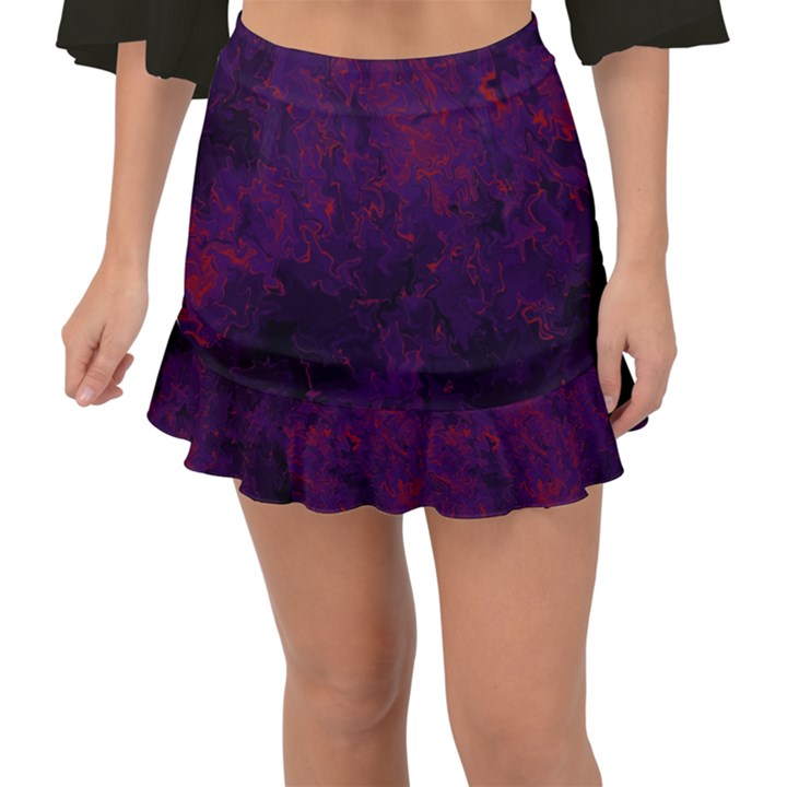 Red and purple abstract Fishtail Mini Chiffon Skirt