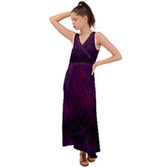 Red And Purple Abstract V-neck Chiffon Maxi Dress by Dazzleway