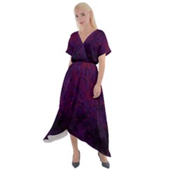 Red And Purple Abstract Cross Front Sharkbite Hem Maxi Dress