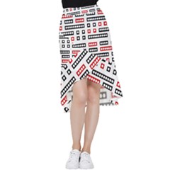 Geometric Sequence Print Pattern Design Frill Hi Low Chiffon Skirt