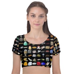 Glitch Glitchen Misc One Velvet Short Sleeve Crop Top  by WetdryvacsLair