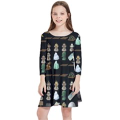 Glitch Glitchen Misc Three Kids  Quarter Sleeve Skater Dress by WetdryvacsLair