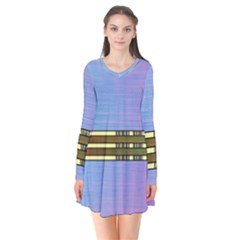 Glitched Vaporwave Hack The Planet Long Sleeve V-neck Flare Dress by WetdryvacsLair