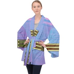 Glitched Vaporwave Hack The Planet Long Sleeve Velvet Kimono  by WetdryvacsLair