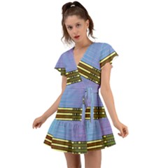 Glitched Vaporwave Hack The Planet Flutter Sleeve Wrap Dress by WetdryvacsLair