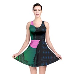 Vaporwave Old Moon Over Nyc Reversible Skater Dress by WetdryvacsLair