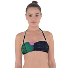 Vaporwave Old Moon Over Nyc Halter Bandeau Bikini Top by WetdryvacsLair