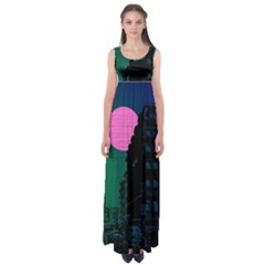 Vaporwave Old Moon Over Nyc Empire Waist Maxi Dress by WetdryvacsLair