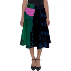 Vaporwave Old Moon Over Nyc Perfect Length Midi Skirt by WetdryvacsLair