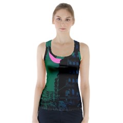 Vaporwave Old Moon Over Nyc Racer Back Sports Top by WetdryvacsLair