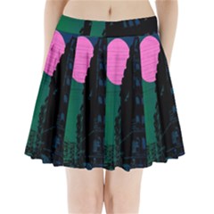 Vaporwave Old Moon Over Nyc Pleated Mini Skirt by WetdryvacsLair