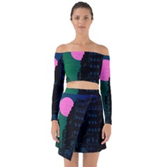 Vaporwave Old Moon Over Nyc Off Shoulder Top With Skirt Set