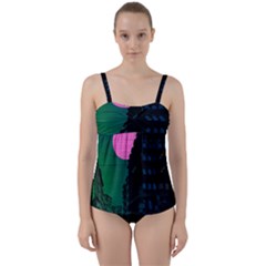 Vaporwave Old Moon Over Nyc Twist Front Tankini Set by WetdryvacsLair