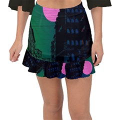 Vaporwave Old Moon Over Nyc Fishtail Mini Chiffon Skirt by WetdryvacsLair