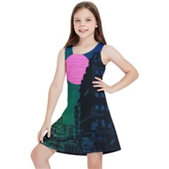 Vaporwave Old Moon Over Nyc Kids  Lightweight Sleeveless Dress