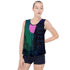 Vaporwave Old Moon Over Nyc Bubble Hem Chiffon Tank Top by WetdryvacsLair