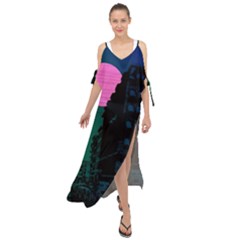 Vaporwave Old Moon Over Nyc Maxi Chiffon Cover Up Dress by WetdryvacsLair