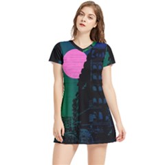 Vaporwave Old Moon Over Nyc Women s Sports Skirt