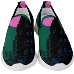 Vaporwave Old Moon Over Nyc Kids  Slip On Sneakers by WetdryvacsLair