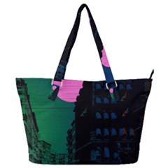 Vaporwave Old Moon Over Nyc Full Print Shoulder Bag by WetdryvacsLair