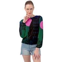 Vaporwave Old Moon Over Nyc Banded Bottom Chiffon Top by WetdryvacsLair