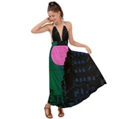 Vaporwave Old Moon Over Nyc Backless Maxi Beach Dress by WetdryvacsLair