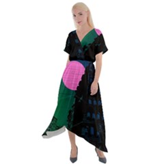 Vaporwave Old Moon Over Nyc Cross Front Sharkbite Hem Maxi Dress by WetdryvacsLair