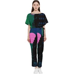 Vaporwave Old Moon Over Nyc Batwing Lightweight Jumpsuit