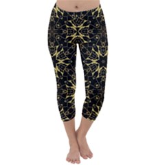 Black And Gold Pattern Capri Winter Leggings  by Dazzleway