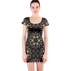 Black And Gold Pattern Short Sleeve Bodycon Dress by Dazzleway