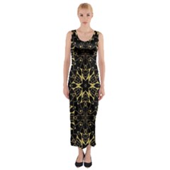 Black And Gold Pattern Fitted Maxi Dress by Dazzleway